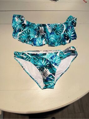 Bonds Kids Tropical Leaf Bikini Set - Teal & White